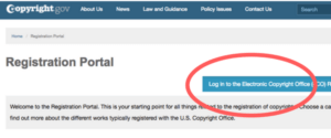 Go to copyright.gov and log in to the ePortal | Intellectual Property HQ