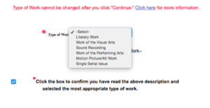 When copyrighting a book, choose "Literary Work" and check the box below.